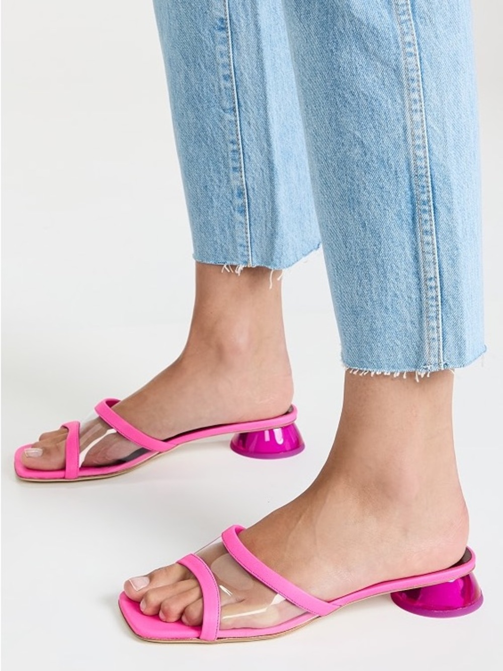 Staud Simone clear PVC and bougainvillea pink leather mules size 37